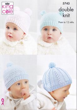 5743 BABY HATS AND MITTENS KNITTING PATTERN BY KING COLE