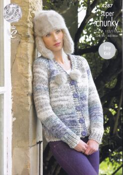 4287 V AND ROUND NECK CARDIGAN KNITTING PATTERN BY KING COLE