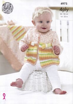 4975 JACKET, HAT, SHOES AND BLANKET KNITTING PATTERN BY KING COLE