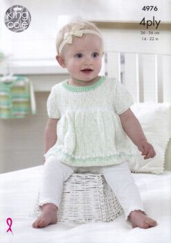 4976 CHILDRENS DRESS AND CARDIGAN KNITTING PATTERN BY KING COLE
