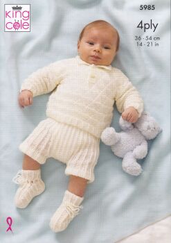 5985 BABY SWEATER PANTS AND BOOTEES KNITTING PATTERN BY KING COLE