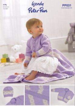 PP031 CHILDRENS CARDIGAN, HAT AND BLANKET KNITTING PATTERN BY WENDY/ PETER PAN