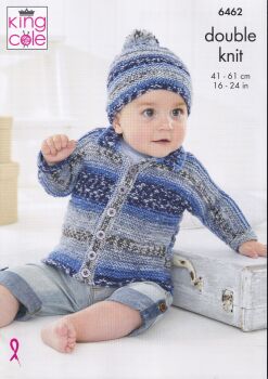 6462 BABY CARDIGAN AND HAT KNITTING PATTERN BY KING COLE