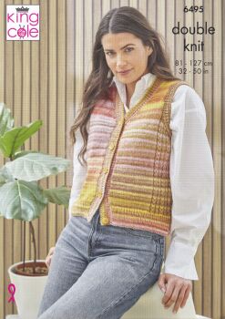 6495 WAISTCOATS KNITTING PATTERN BY KING COLE
