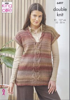 6497 LADIES ROUND AND V NECK TANKS KNITTING PATTERN BY KING COLE