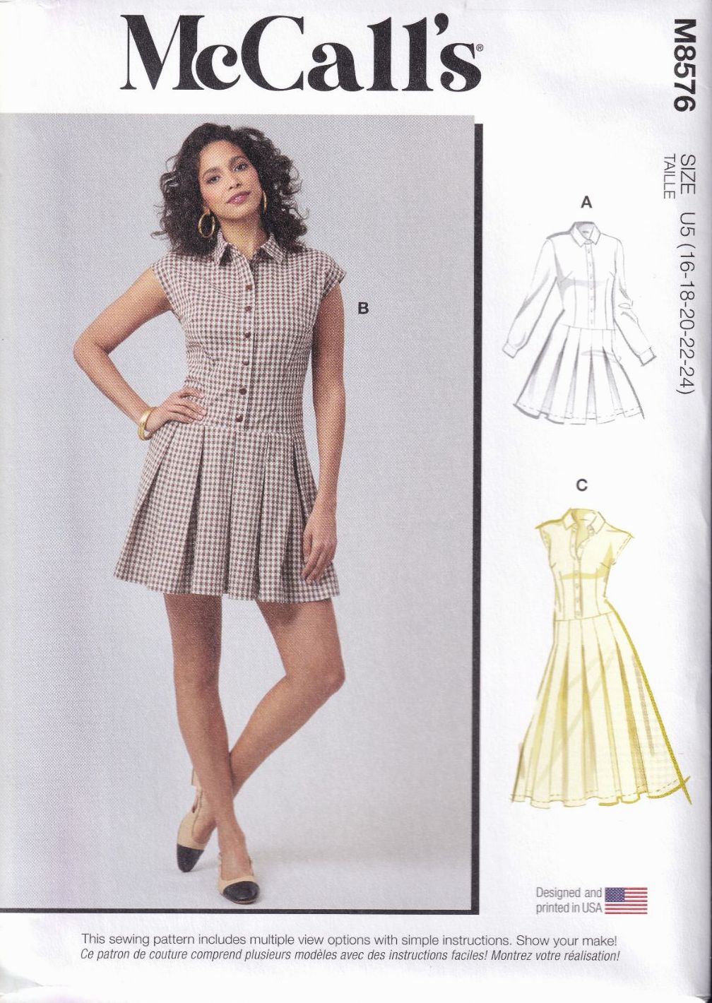 McCALLS 8576 MISSES DRESS WITH SLEEVES SEWING PATTERN- SIZE U5 (16,18,20,22