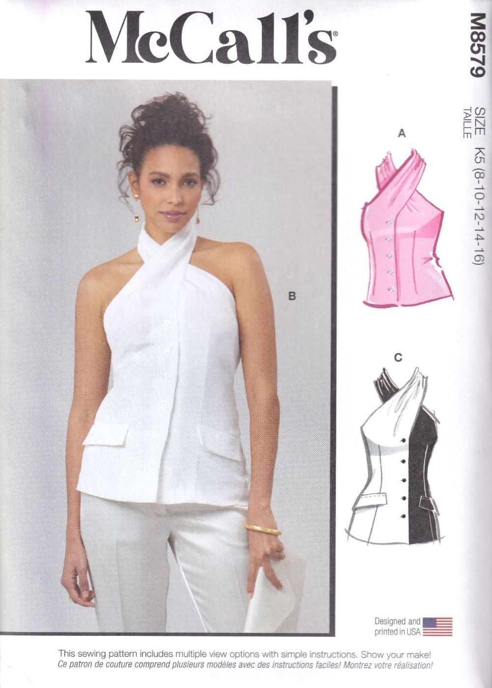 McCALLS 8579 TOP IN TWO LENGTHS SEWING PATTERN- SIZE K5 (8,10,12,14,16)