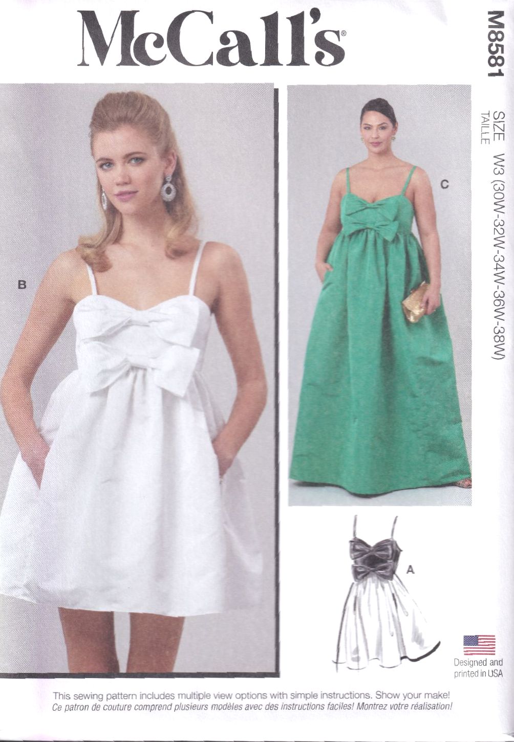 McCALLS 8581 DRESS IN TWO LENGTHS SEWING PATTERN-SIZE W3 (30,32,34,36,38)