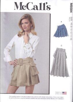 McCALLS 8584 SKIRT IN TWO LENGTHS AND BELT SEWING PATTERN-SIZE K5 (8,10,12,14,16)