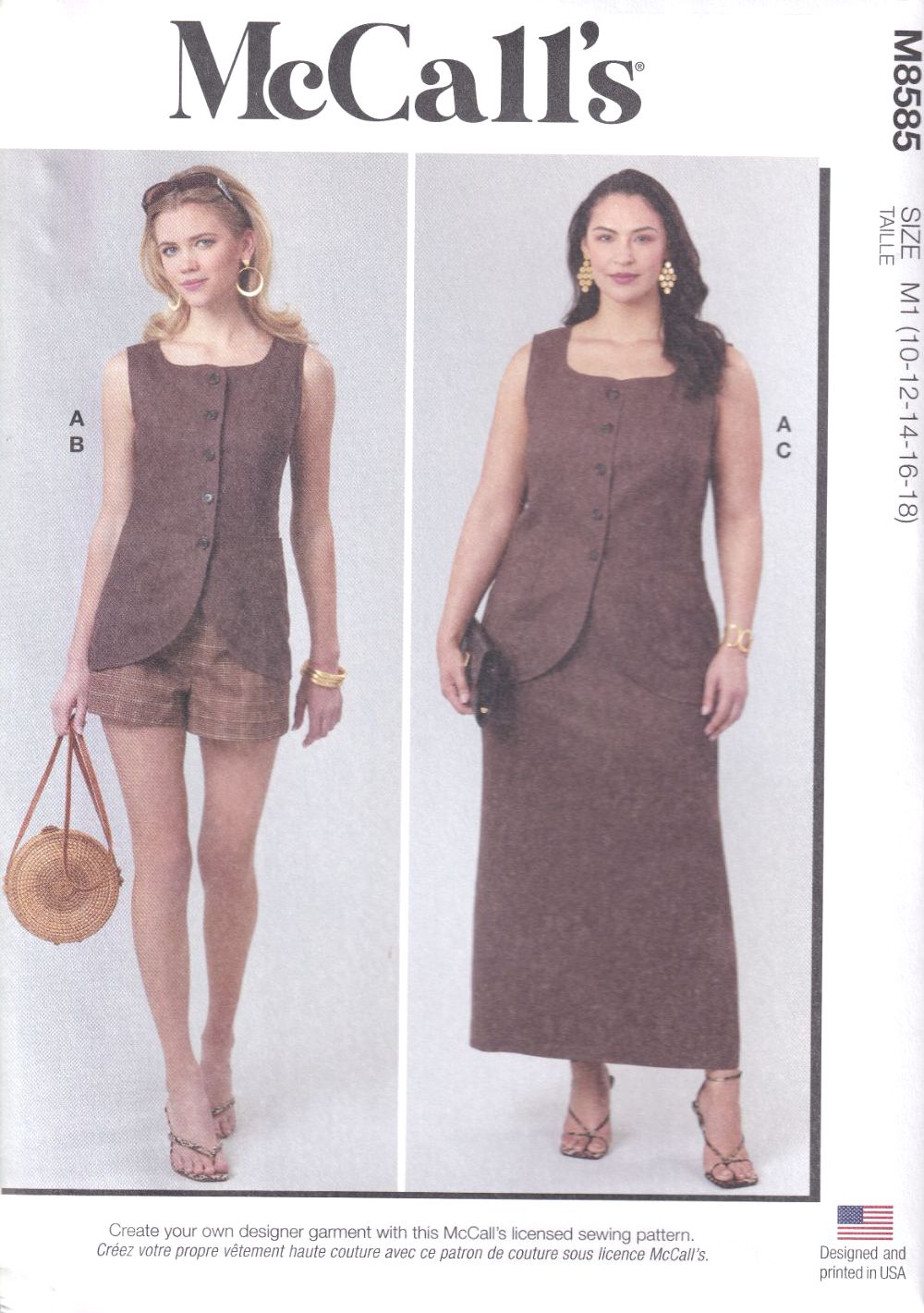 McCALLS 8585 TOP, SHORTS AND SKIRT SEWING PATTERN-SIZE M1 (10,12,14,16,18)