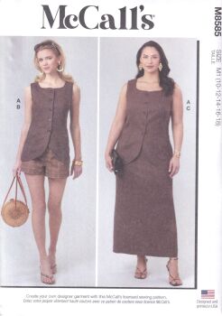 McCALLS 8585 TOP, SHORTS AND SKIRT SEWING PATTERN-SIZE M1 (10,12,14,16,18)