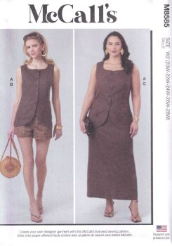 McCALLS 8585 TOP, SHORTS AND SKIRT SEWING PATTERN-SIZE W2 (20,22,24,26,28)