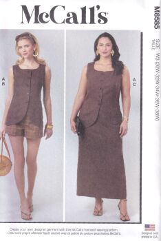 McCALLS 8585 TOP, SHORTS AND SKIRT SEWING PATTERN- SIZE W3 (30,32,34,36,38)