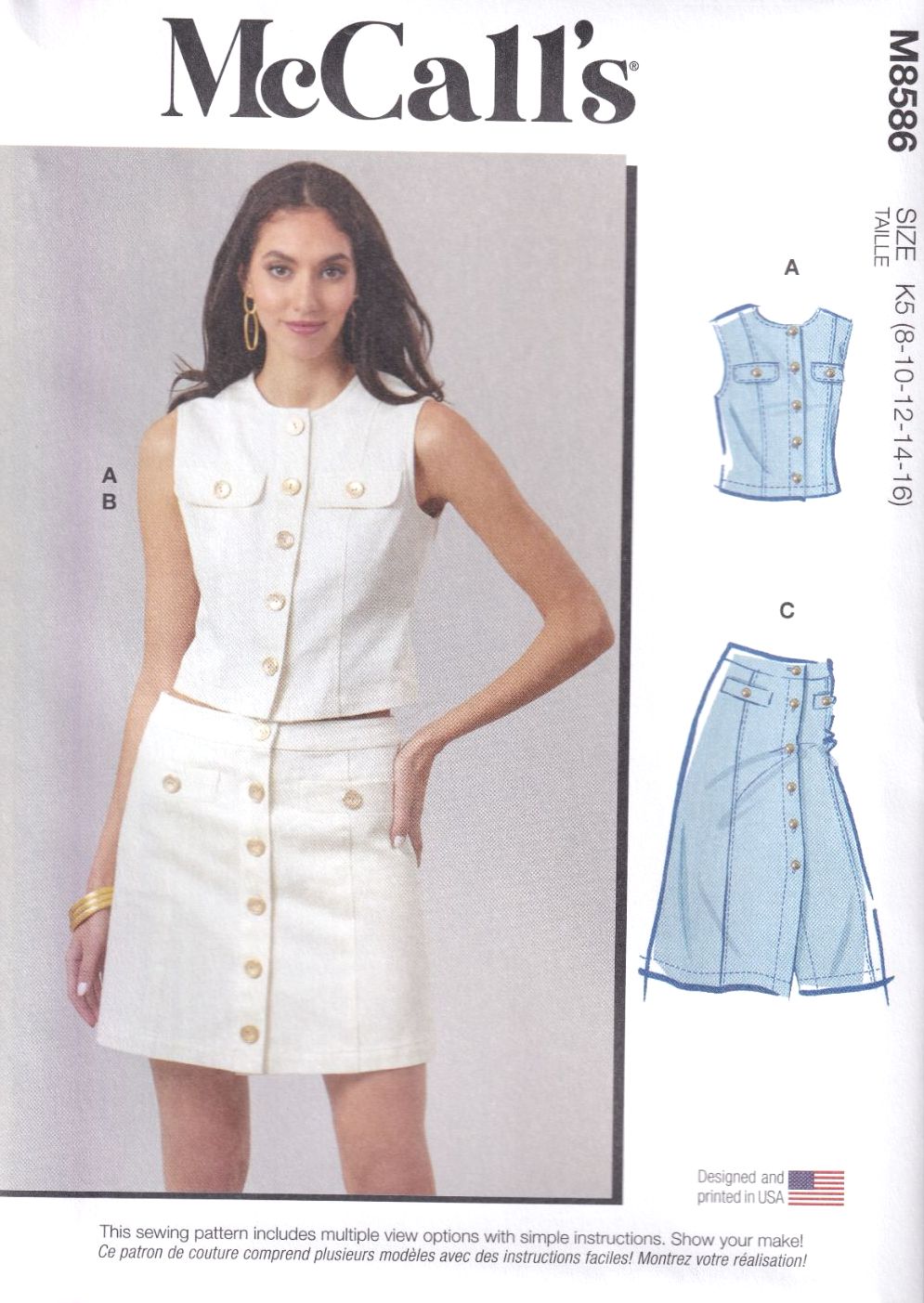 McCALLS 8586 TOP AND SKIRT IN TWO LENGTHS SEWING PATTERN-SIZE K5 (8,10,12,1