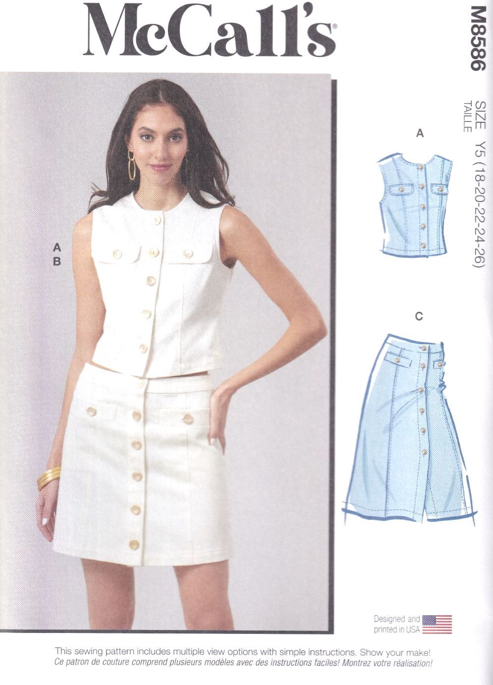 McCALLS 8586 TOP AND SKIRT IN TWO LENGTHS SEWING PATTERN-SIZE Y5 (18,20,22,