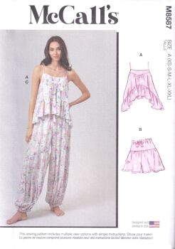 McCALLS 8587 TOP, SHORTS AND PANTS SEWING PATTERN-SIZE A (XS,S,M,L,XL,XXL)