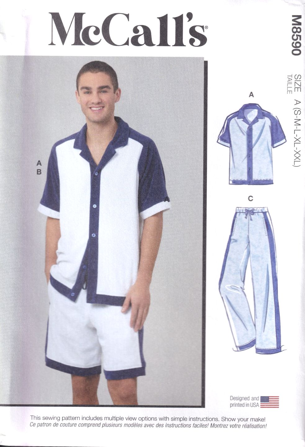 McCALLS 8590 TOP, SHORTS AND PANTS SEWING PATTERN-SIZE A(S,M,L,XL,XXL)