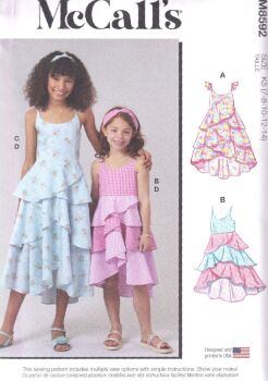 McCALLS 8592 GIRLS DRESSES AND HEADBANDS SEWING PATTERN-SIZE K5 (7,8,9,10,12,14)