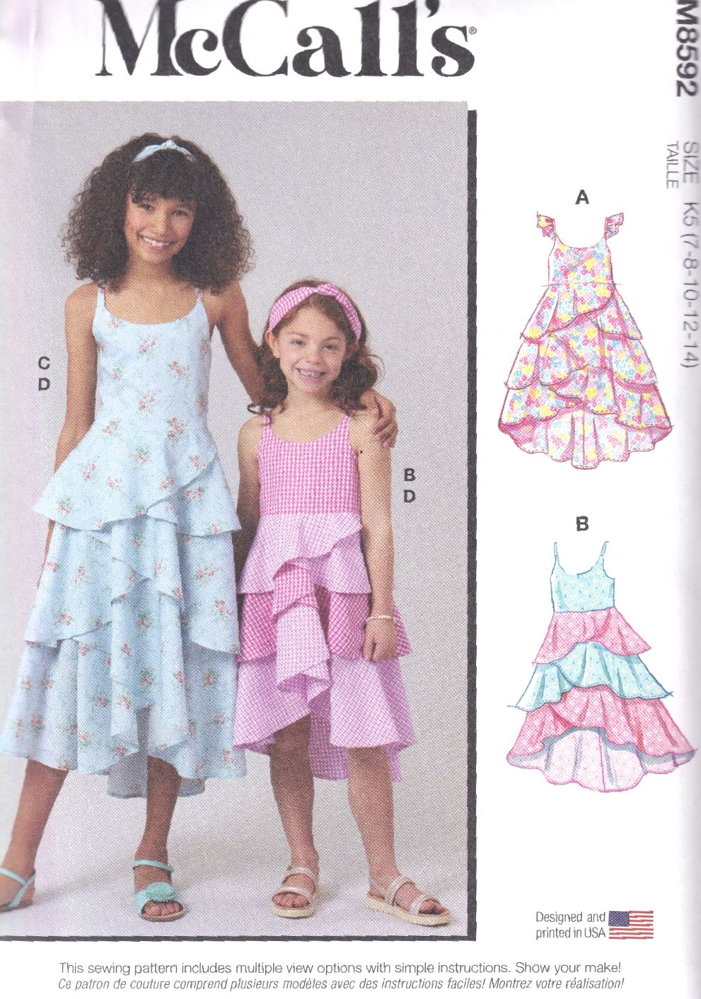 McCALLS 8592 GIRLS DRESSES AND HEADBANDS SEWING PATTERN-SIZE K5 (7,8,9,10,1