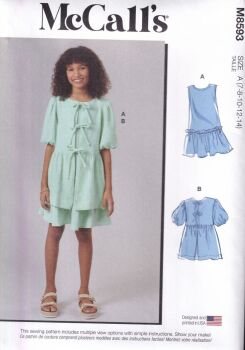 McCALLS 8593 GIRLS TOP AND DRESS-SIZE A (7,8,9,10,12,14)
