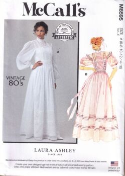 McCALLS 8595 LAURA ASHLEY GOWN, SLIP AND SASH SEWING PATTERN-SIZE A (6,8,10,12,14,16)