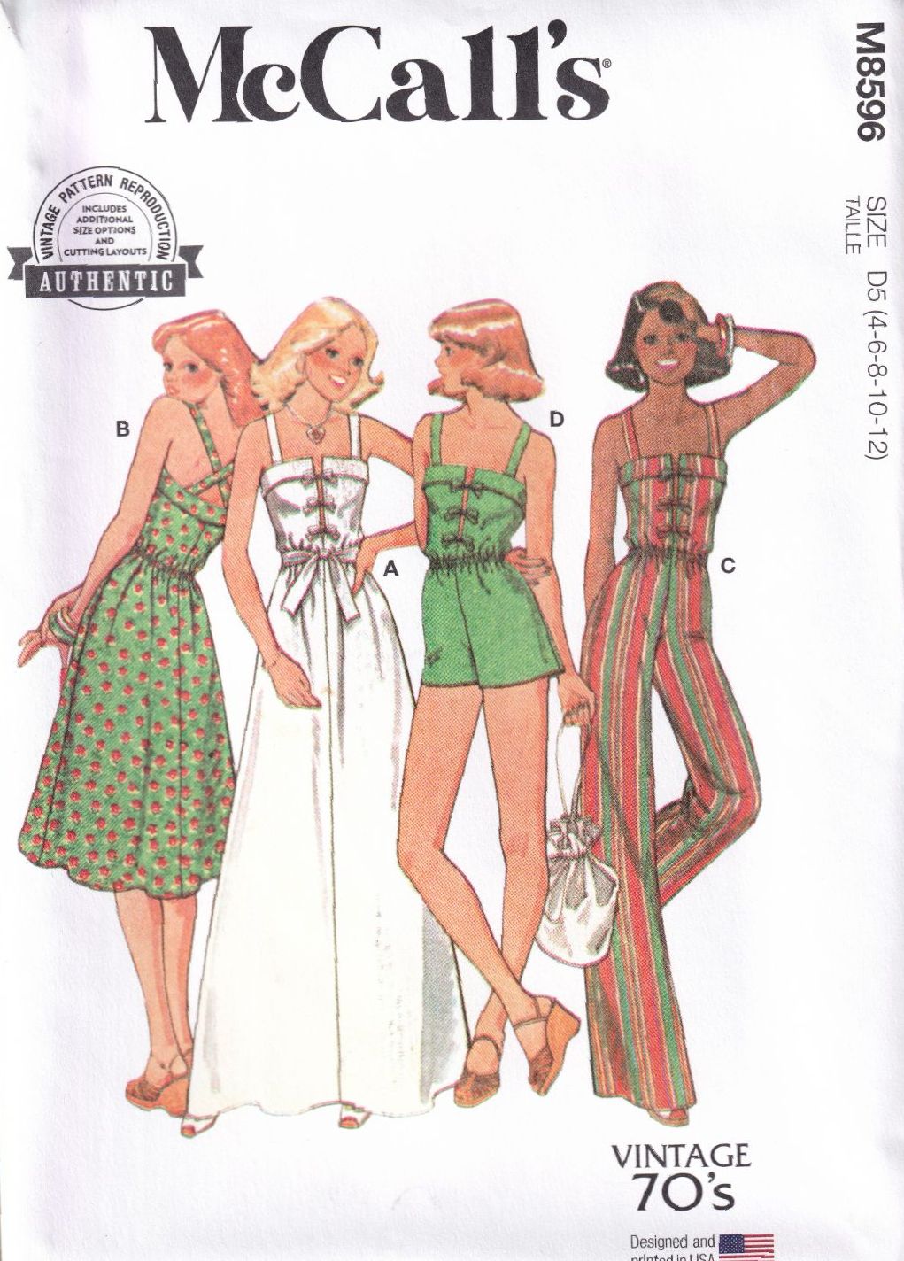 McCALLS 8596 DRESS OR JUMPER AND JUMPSUIT SEWING PATTERN-SIZE D5(4,6,8,10,1