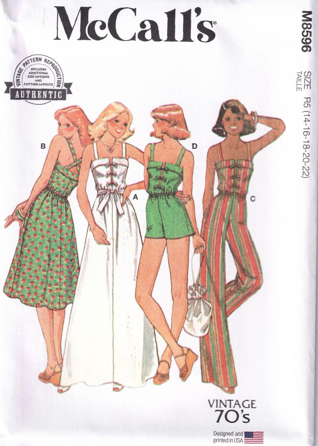 McCALLS 8596 DRESS OR JUMPER AND JUMPSUIT SEWING PATTERN-SIZE R5(14,16,18,2