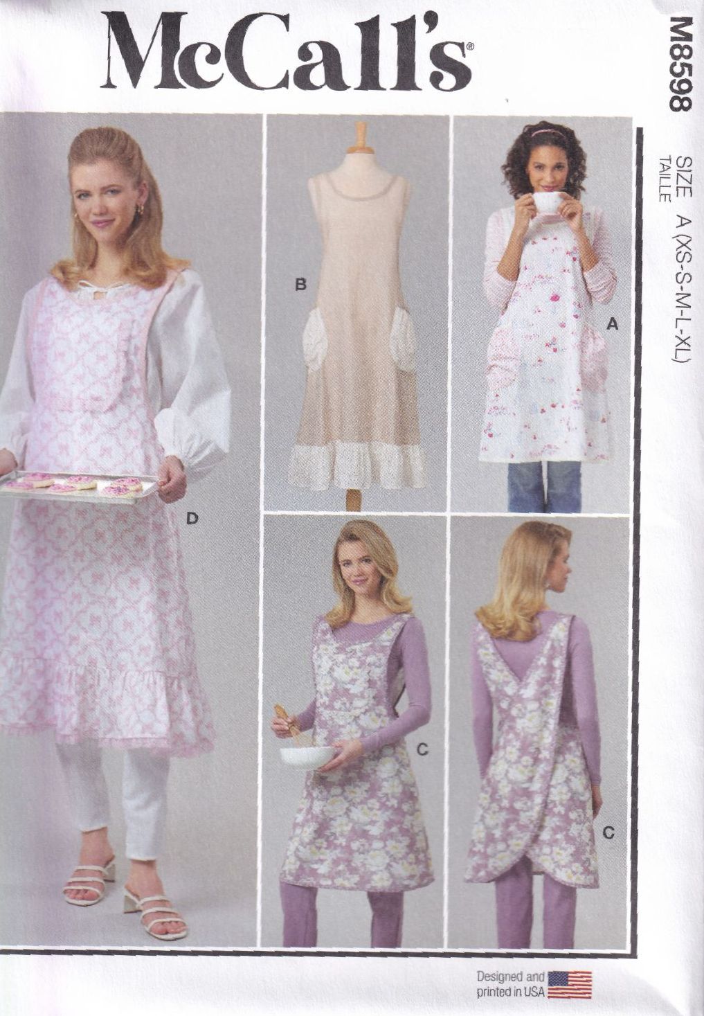 McCALLS 8598 APRONS SEWING PATTERN- SIZE A (XS,S,M,L,XL)