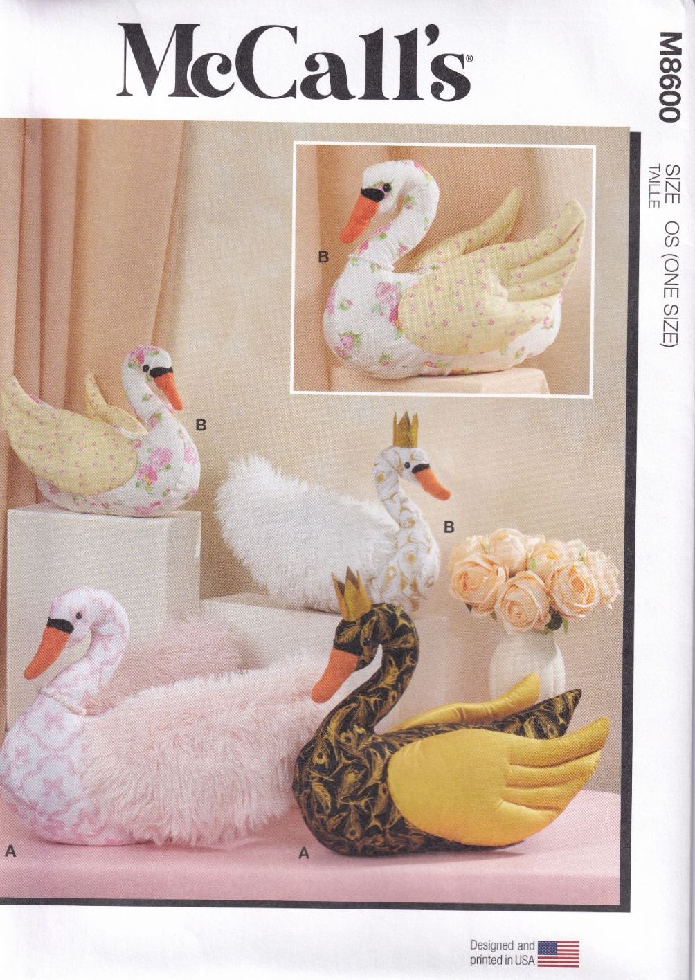 McCALLS 8600 PLUSH SWANS IN TWO SIZES SEWING PATTERN- ONE SIZE
