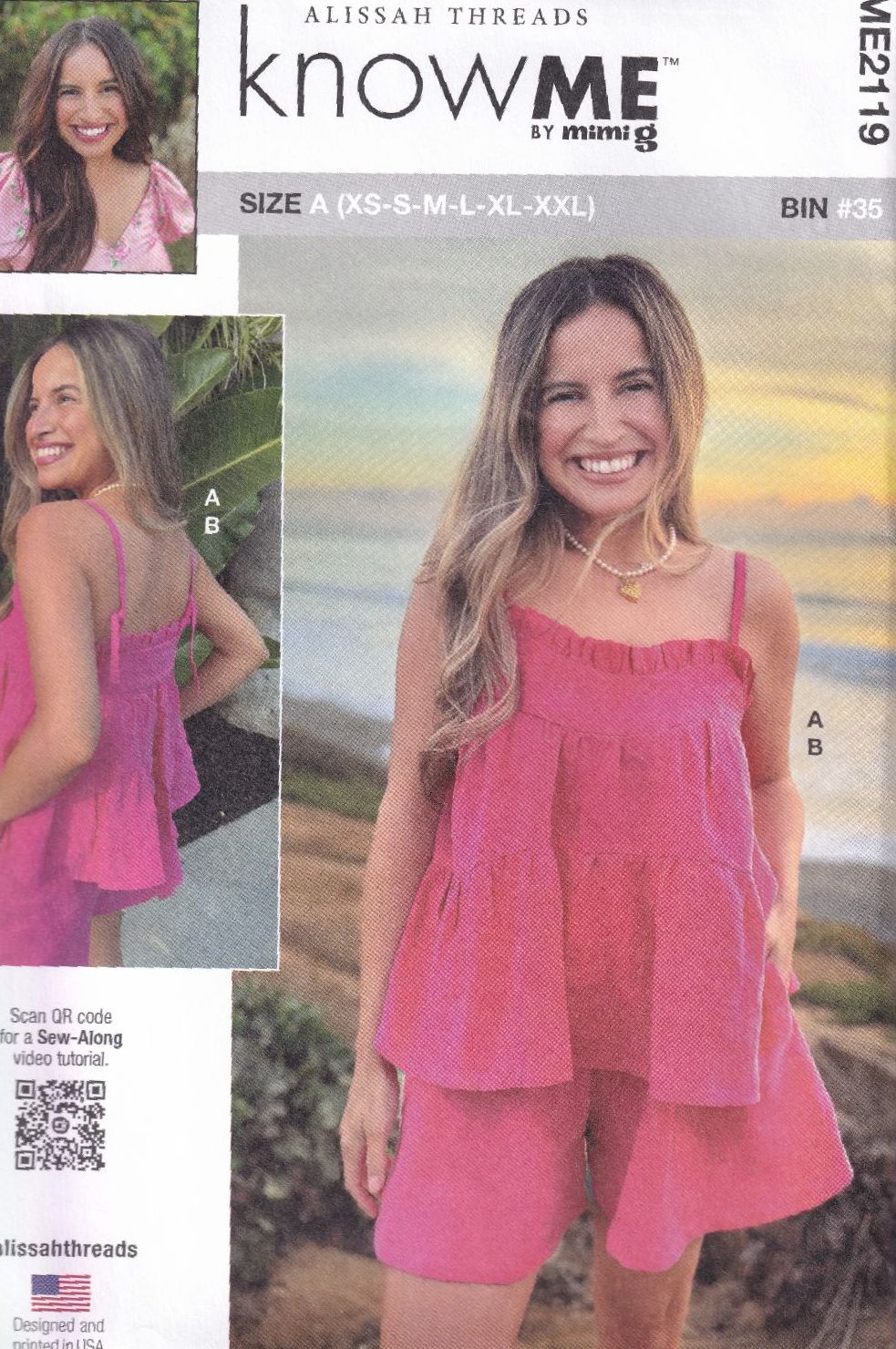McCALLS ME2119 ALISSAH THREADS TOP AND SHORTS SEWING PATTERN-SIZE A (XS,S,M