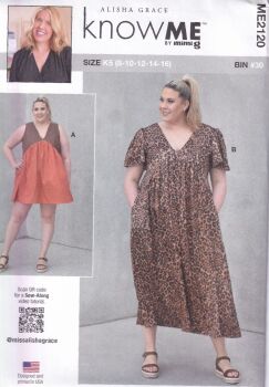 McCALLS ME2120 ALISHA GRACE DRESS WITH SLEEVE AND LENGTH VARIATION SEWING PATTERN- SIZE K5 (8,10,12,14,16)