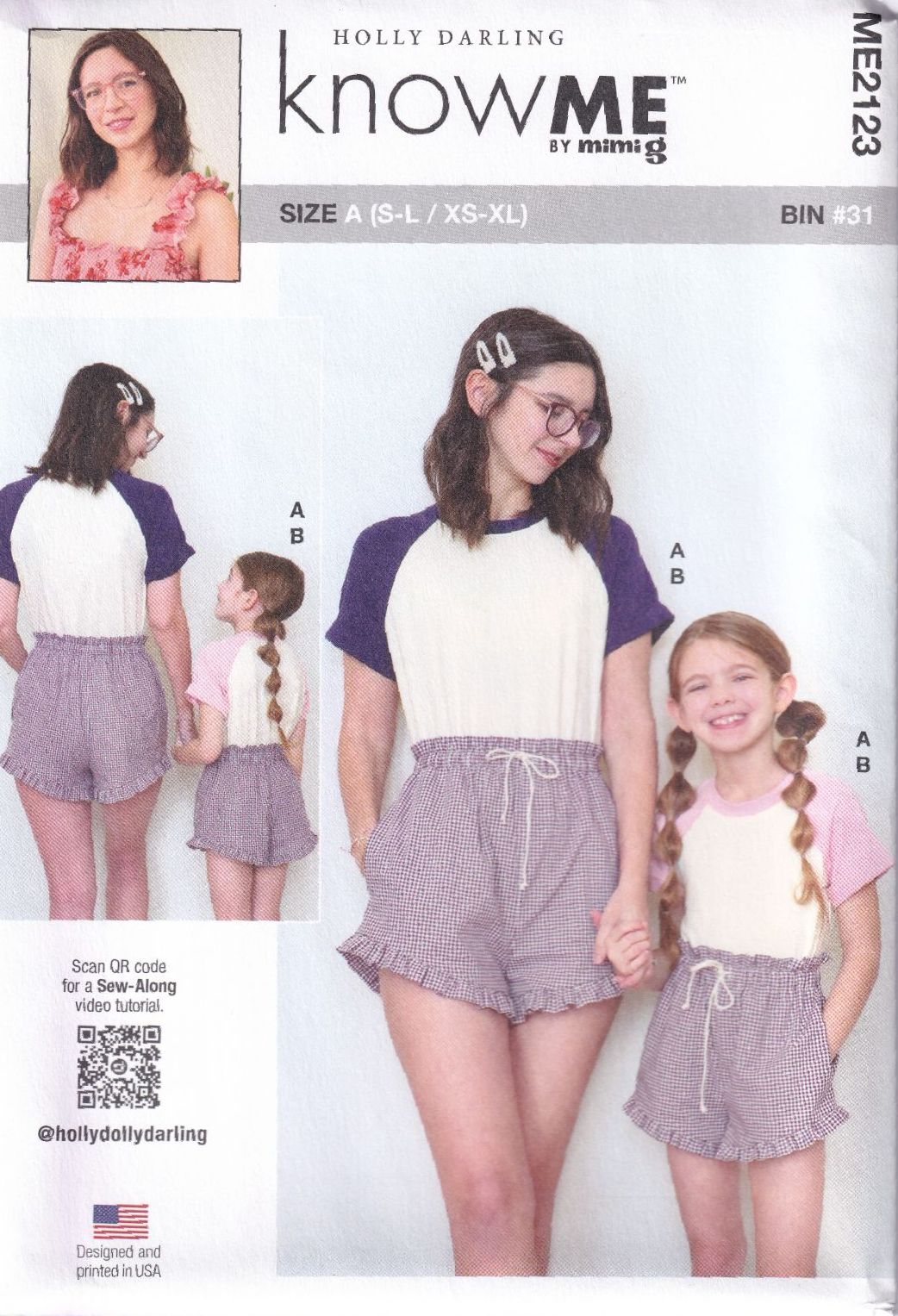 McCALLS ME2123 HOLLY DARLING T-SHIRT AND SHORTS SEWING PATTERN-SIZE A (S-L/