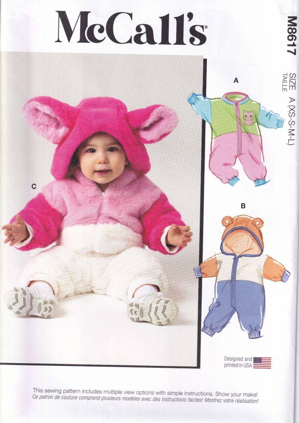 MCCALLS 8617 BABIES JUMPSUITS SEWING PATTERN-SIZE A (XS,S,M,L)