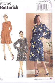 BUTTERICK B6705 DRESS SEWING PATTERN- SIZE E5 (14,16,18,20,22)