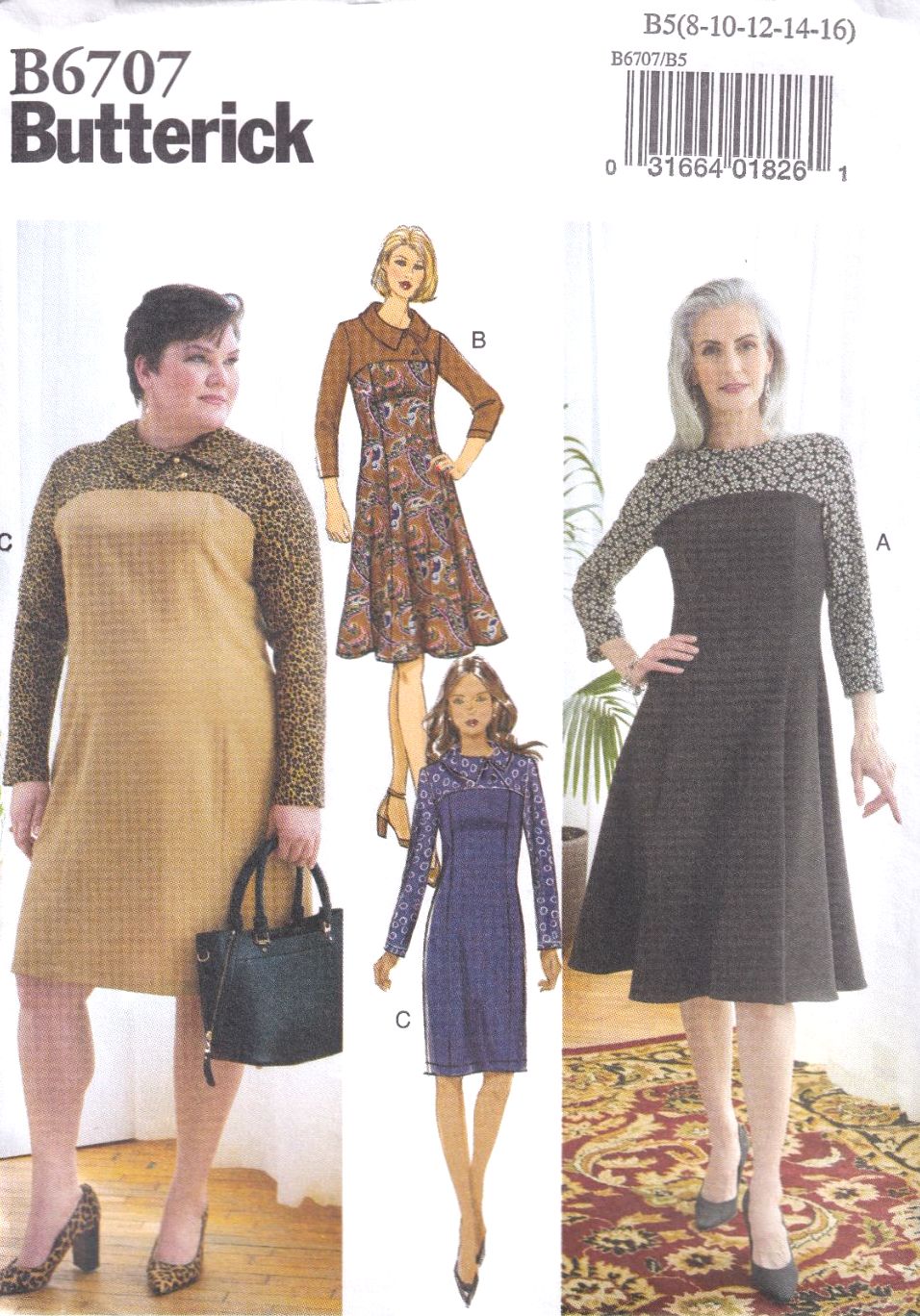 BUTTERICK B6707 DRESSES SEWING PATTERN- SIZE B5 (8,10,12,14,16)
