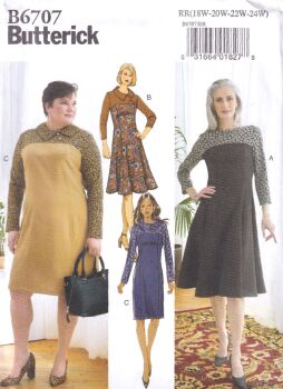 BUTTERICK B6707 DRESSES SEWING PATTERN- SIZE RR (18,20,22,24)
