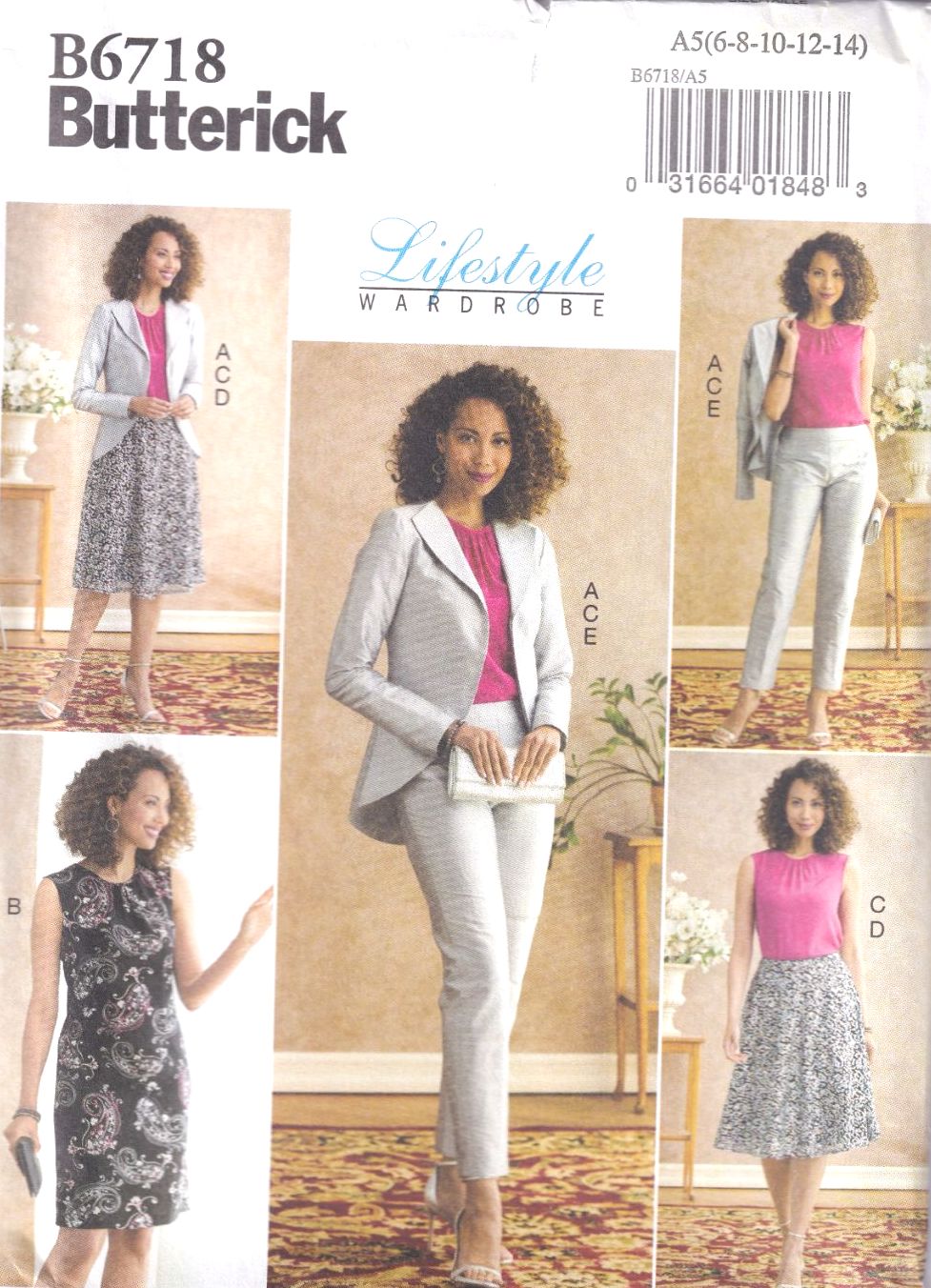 BUTTERICK B6718 JACKET, DRESS, SKIRT, AND PANTS SEWING PATTERN-SIZE A5(6,8,