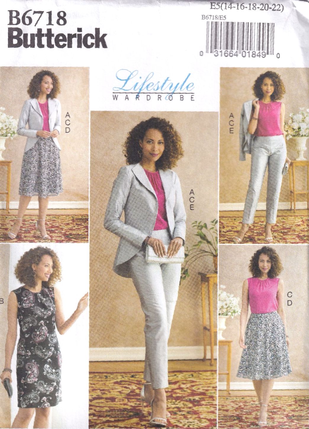 BUTTERICK B6718 JACKET, DRESS, SKIRT, AND PANTS SEWING PATTERN-SIZE E5(14,1