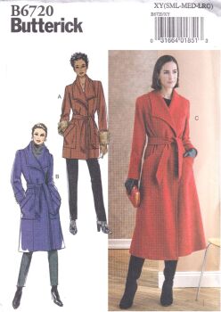 BUTTERICK B6720 COAT SEWING PATTERN-SIZE XY (S,M,L)