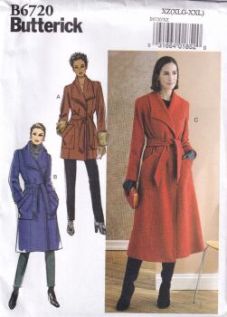 BUTTERICK B6720 COAT SEWING PATTERN-SIZE XZ (XL,XXL)
