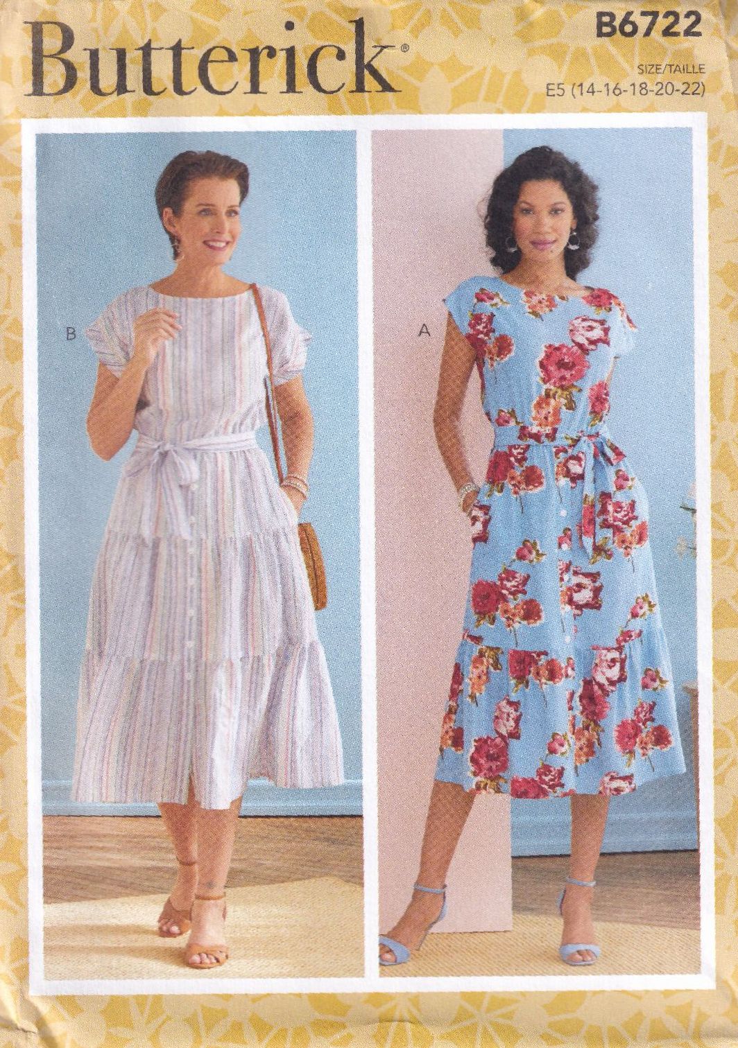 BUTTERICK B6722 DRESSES SEWING PATTERN-SIZE E5 (14,16,18,20,22)