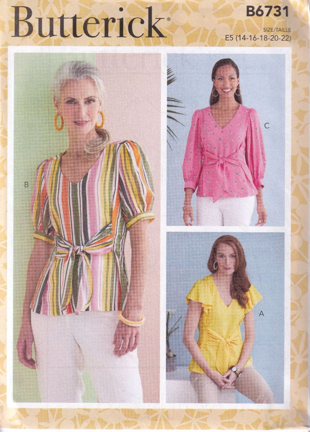 BUTTERICK B6731 TOPS SEWING PATTERN- SIZE E5 (14,16,18,20,22)
