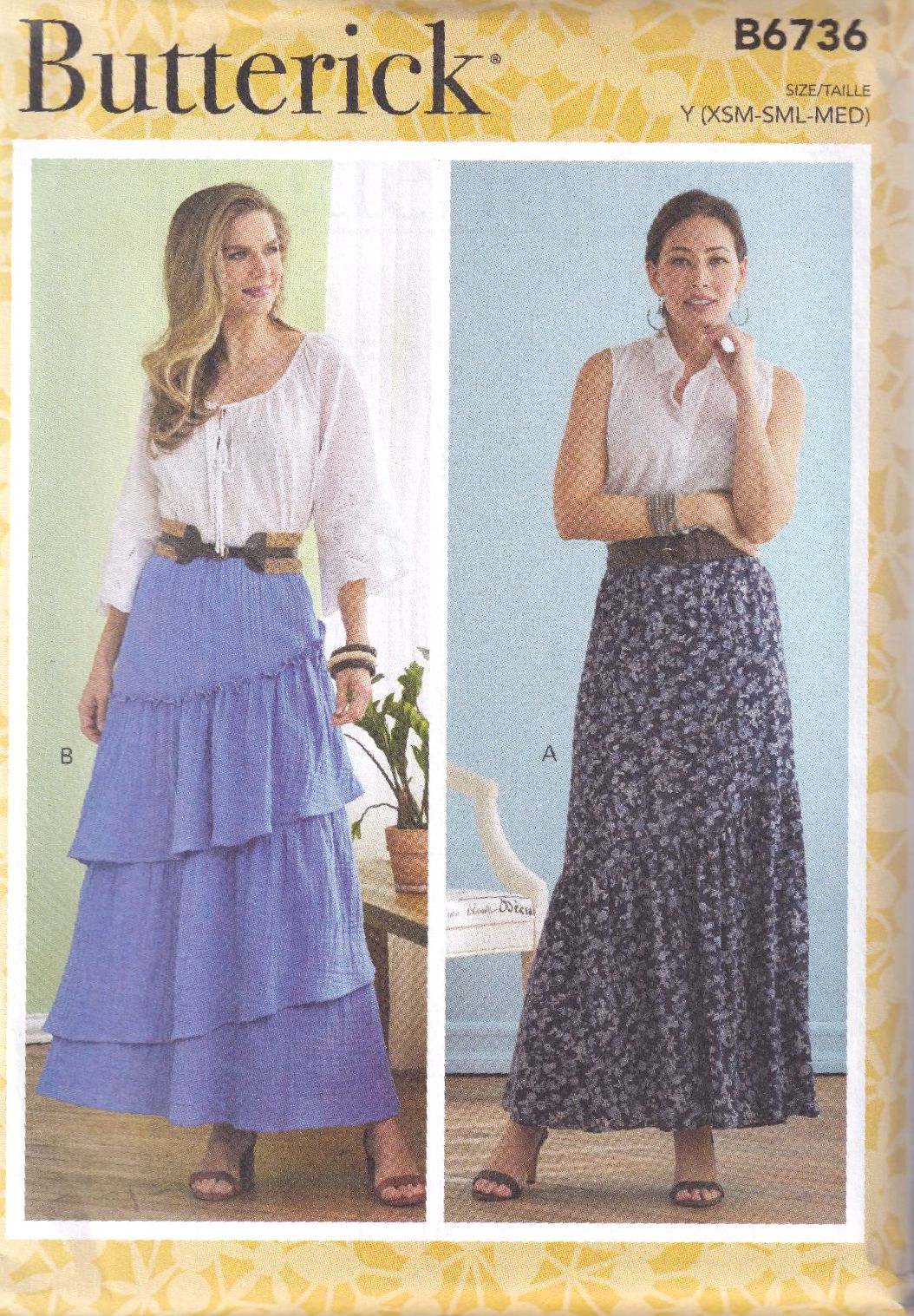BUTTERICK B6736 SKIRT SEWING PATTERN -SIZE Y (XS,S,M)