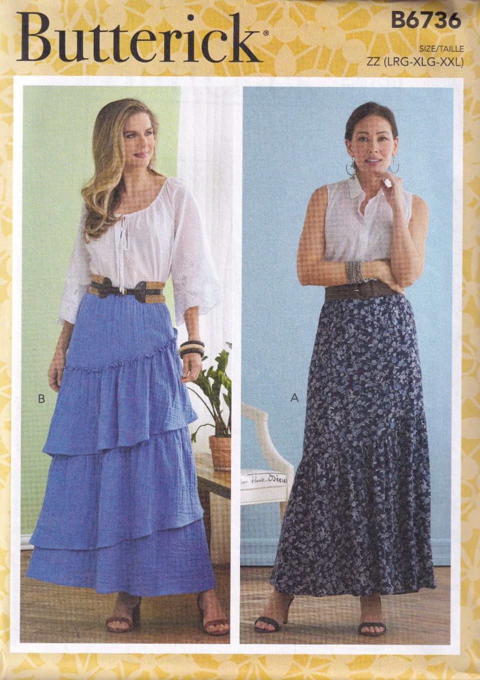 BUTTERICK B6736 SKIRT SEWING PATTERN -SIZE ZZ (L,XL,XXL)