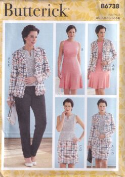 BUTTERICK B6738 JACKET, TOP, SKIRT, DRESS & PANTS-SIZE A5 (6,8,10,12,14)