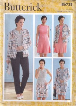 BUTTERICK B6738 JACKET, TOP, SKIRT, DRESS & PANTS-SIZE E5 (14,16,18,20,22)