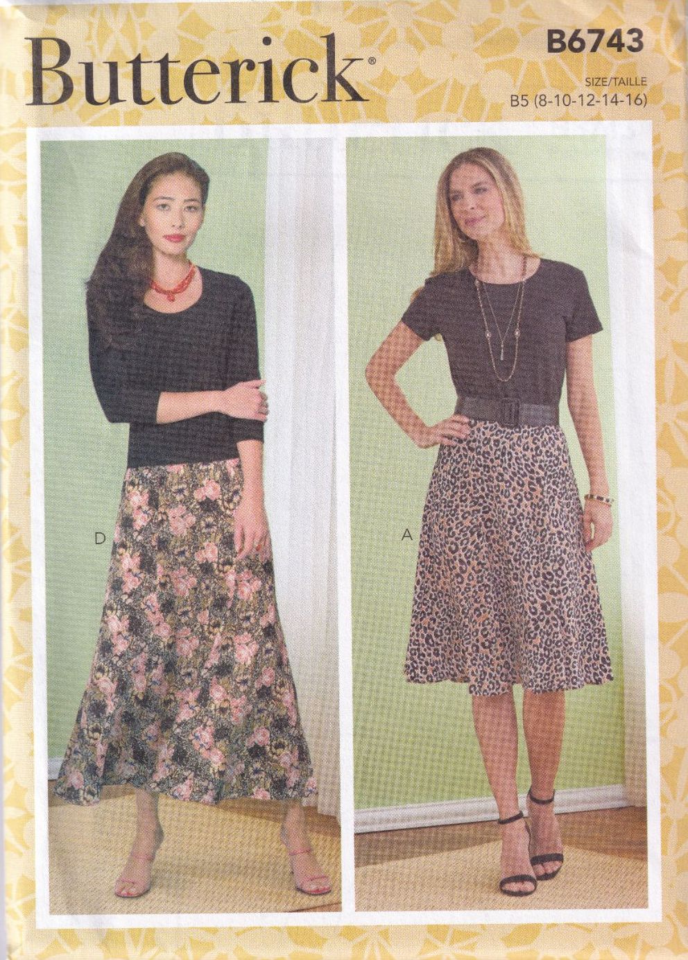 BUTTERICK B6743 SKIRT SEWING PATTERN- SIZE B5 (8,10,12,14,16)