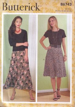 BUTTERICK B6743 SKIRT SEWING PATTERN- SIZE F5 (16,18,20,22,24)