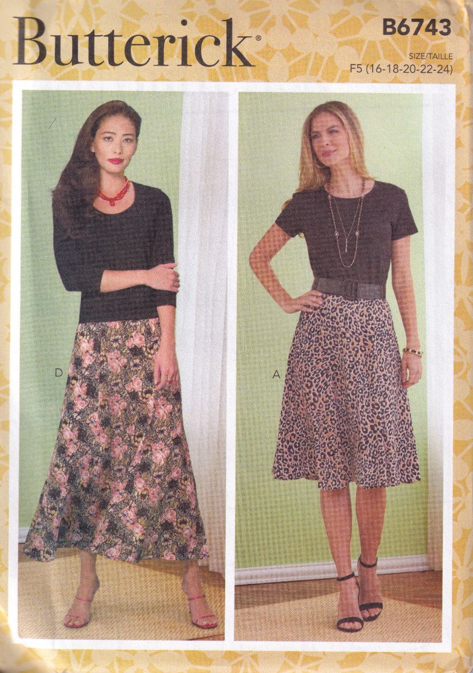 BUTTERICK B6743 SKIRT SEWING PATTERN- SIZE F5 (16,18,20,22,24)
