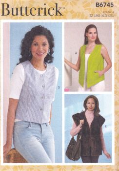 BUTTERICK B6745 VESTS SEWING PATTERN- SIZE ZZ (L,XL,XXL)